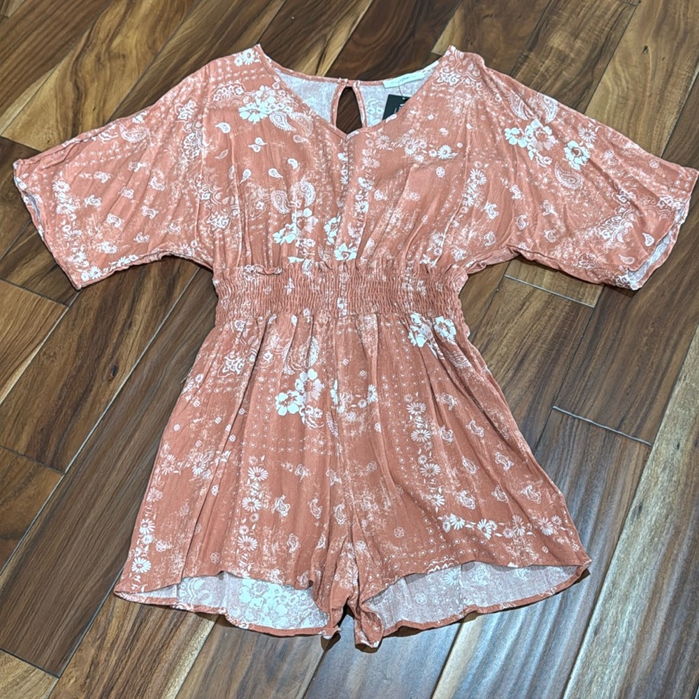 Burnt Orange and White Romper